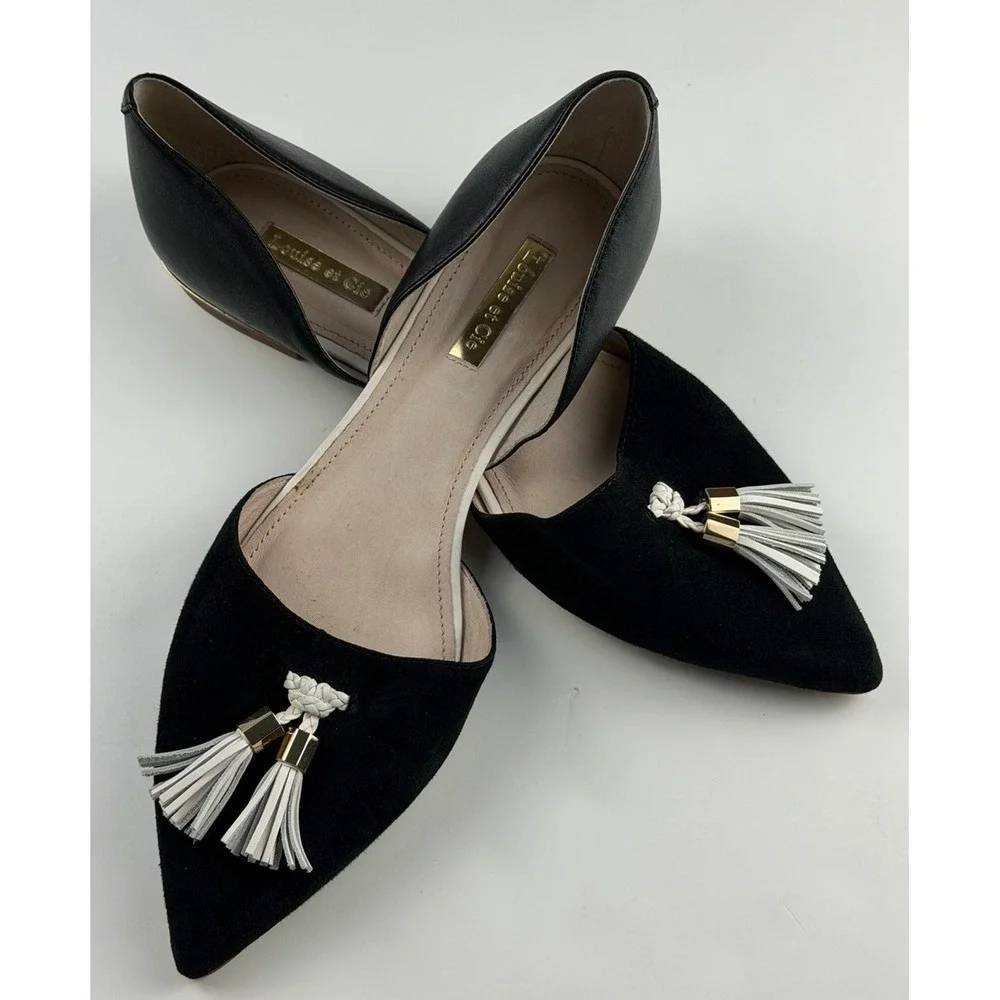 Louise et Cie Womens 8.5 Black Leather D'Orsay Flats Pointed Toe Tassels